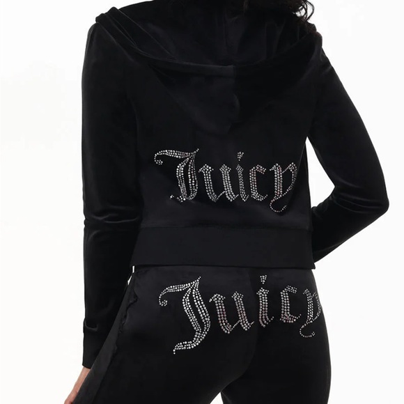 Juicy Couture Pants - Juicy Couture Black Crystal Logo Velour Jumpsuit